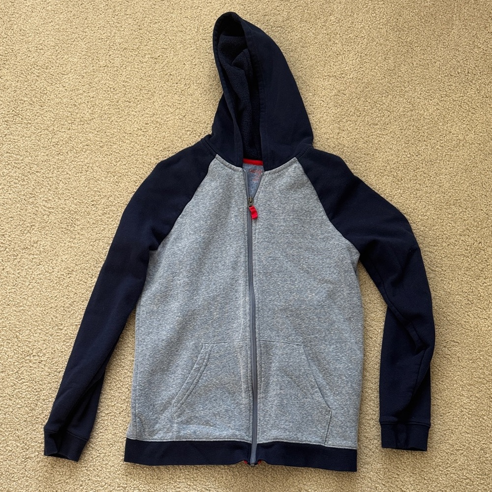 Heathered Blue and Navy Zip-Up Hoodie